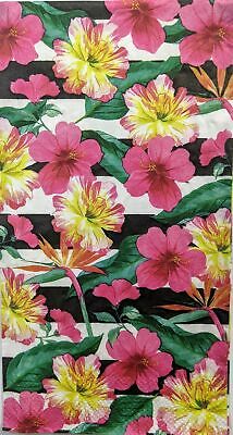 TWO Individual Paper Guest Decoupage Napkins - 1465 Tropical Flowers on Stripes