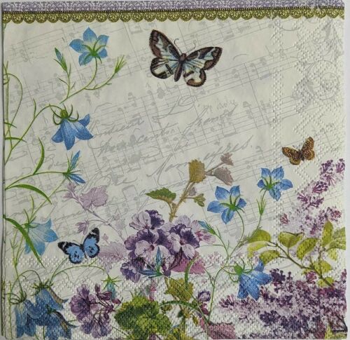 TWO Individual Paper Lunch Decoupage Napkins - Romantic Musical Butterflies 1060