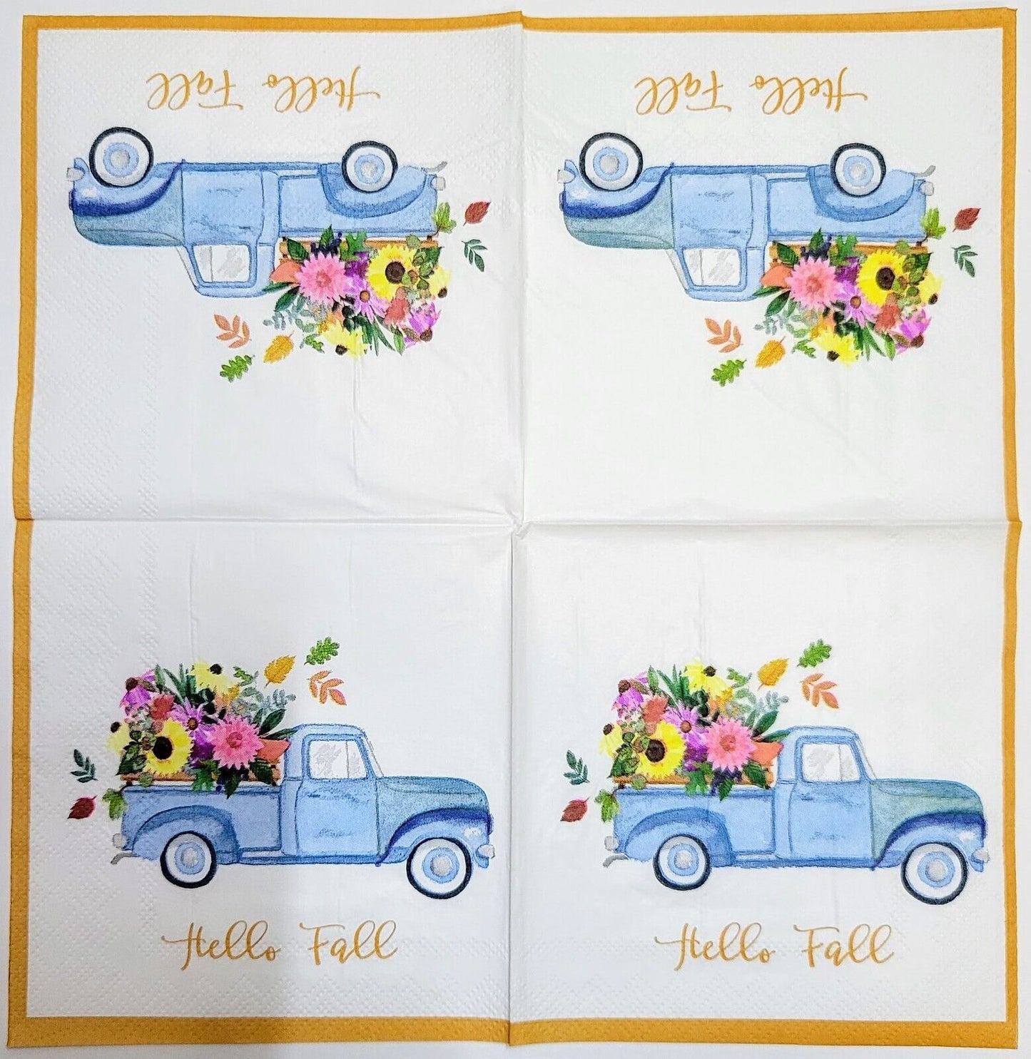 2 Individual Paper Cocktail Decoupage Napkins - 2090 Hello Fall Blue Truck