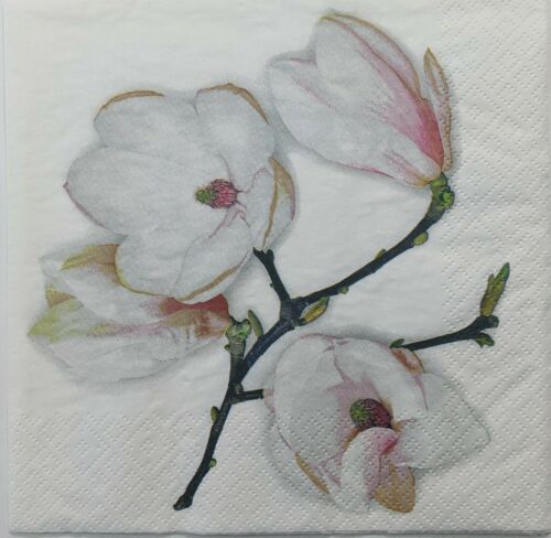 TWO Individual Paper Lunch Decoupage Napkins - White Magnolia 1198