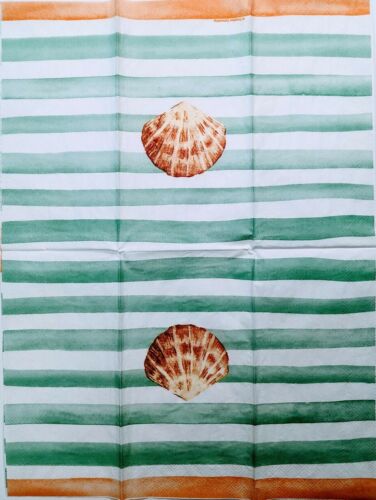 TWO Individual Paper Guest Decoupage Napkins - Sea Shell Foam Stripes Beach 1311