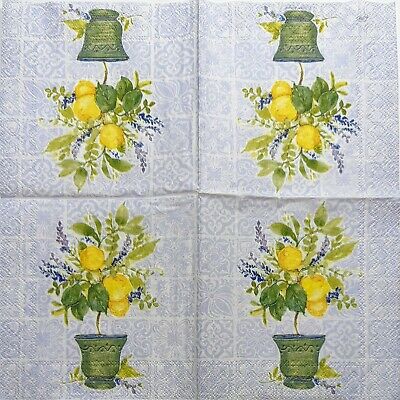 TWO Individual Paper Cocktail Decoupage Napkins - 1953 Potted Lemon Tree Plant