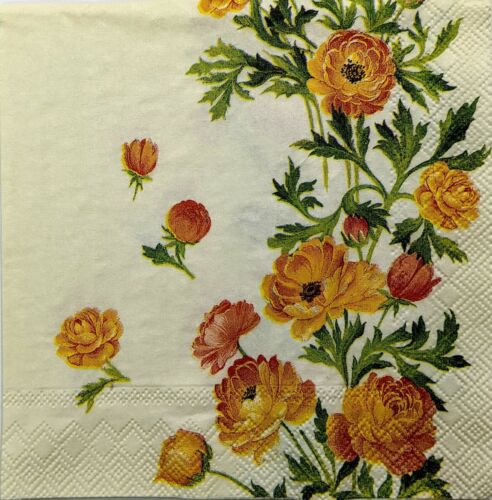 TWO Individual Paper Cocktail Decoupage Napkins-Golden Yellow Orange Blooms 1286