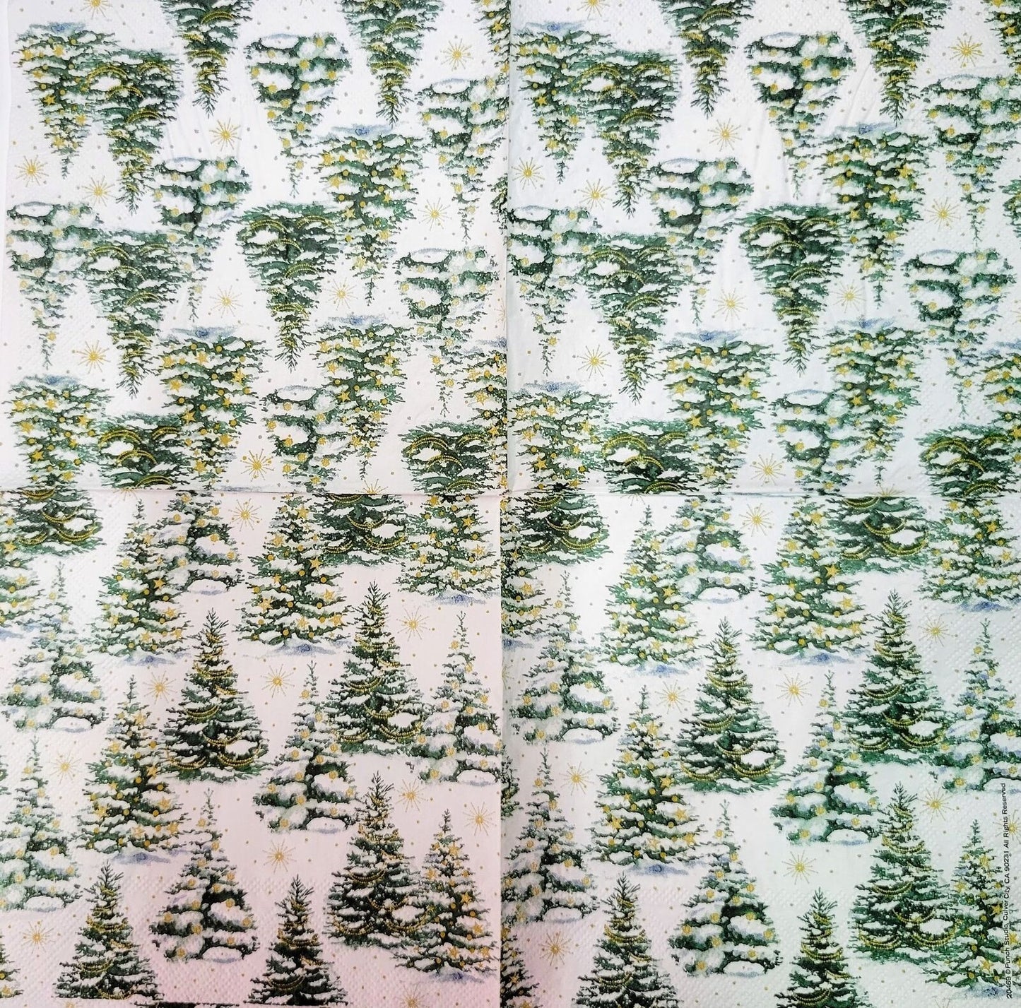 TWO Individual Paper Lunch Decoupage Napkins - 2147 Gold Flaked Tree Farm