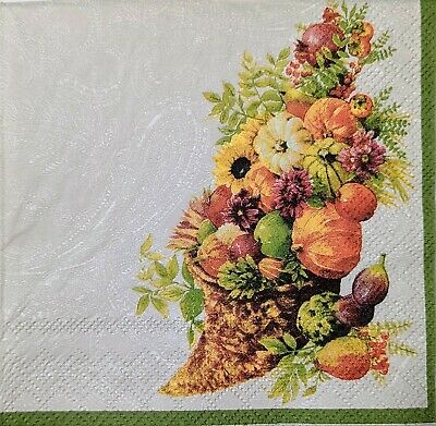 TWO Individual Paper Cocktail Decoupage Napkins - 1656 Autumn Cornucopia