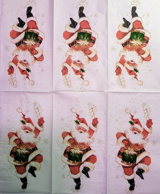 TWO Individual Paper Guest Decoupage Napkins - 2263 Drumming Santa Clause