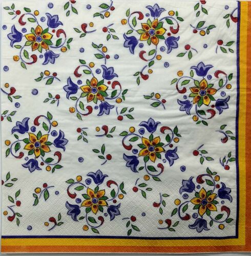 TWO Individual Paper Dinner Decoupage Napkins - Capri Bold Colorful Floral 1272