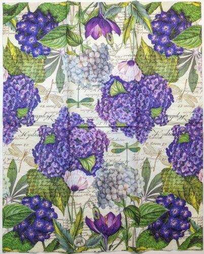 TWO Individual Paper Guest Decoupage Napkins-Vivid Purple Hydrangea 1093