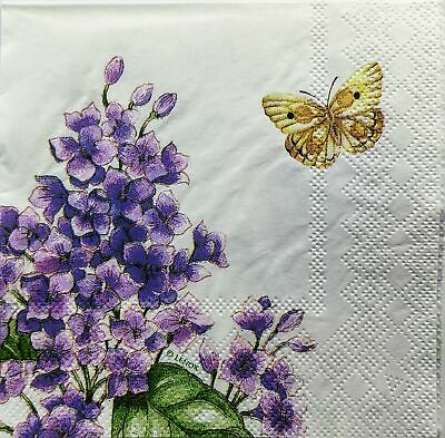 TWO Individual Paper Cocktail Decoupage Napkins - 1425 Butterfly & Purple Garden