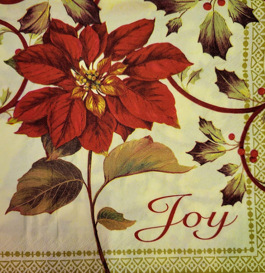 TWO Individual Paper Dinner Decoupage Napkins - 2163 Christmas Poinsettia Joy