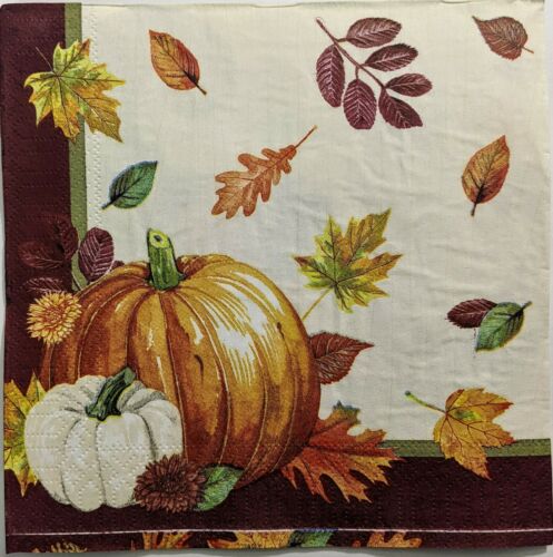 TWO Individual Paper Lunch Decoupage Napkins - Colorful Cornucopia Pumpkins 1211