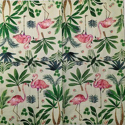 TWO Individual Paper Cocktail Decoupage Napkins - 1592 Tropical Pink Flamingoes