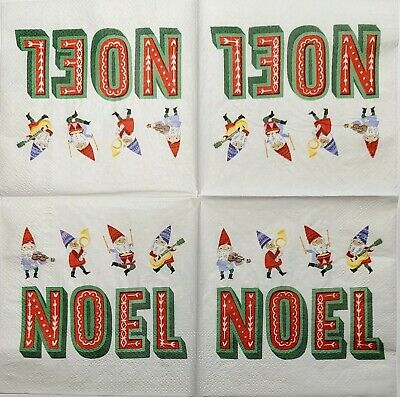 TWO Individual Paper Cocktail Decoupage Napkins - 1822 Musical Noel Santas