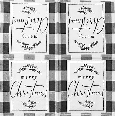 TWO Individual Paper Cocktail Decoupage Napkins - 1681 Merry Christmas Plaid