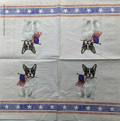 TWO Individual Paper Cocktail Decoupage Napkins - 1392 American Flag Dog