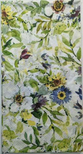 TWO Individual Paper Guest Decoupage Napkins -Packed Flower Garden Green 1181