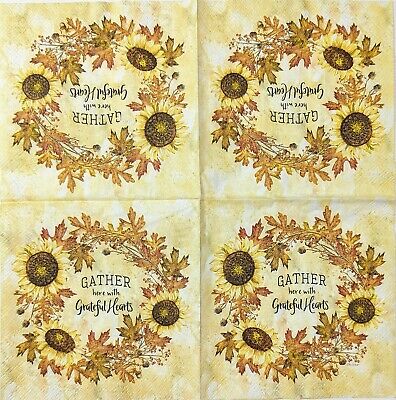 TWO Individual Paper Cocktail Decoupage Napkins - 1670 Grateful Hearts Wreath