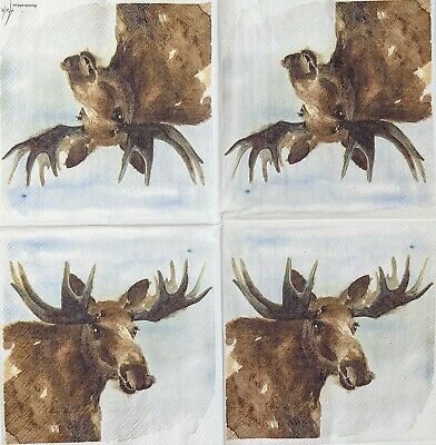 TWO Individual Paper Cocktail Decoupage Napkins - 1698 Winter Moose