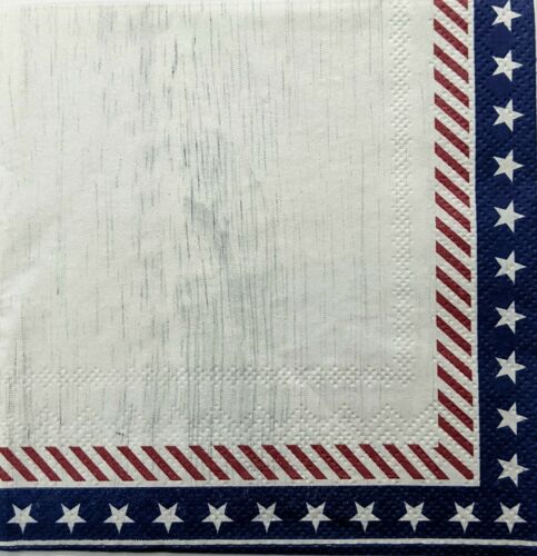 TWO Individual Paper Cocktail Decoupage Napkins-Distressed USA Star Border 1293