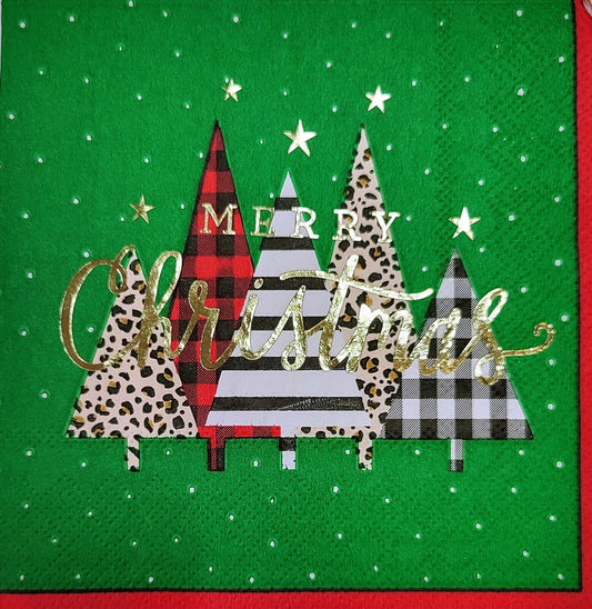 TWO Individual Paper Cocktail Decoupage Napkins - 2181 Modern Christmas Trees