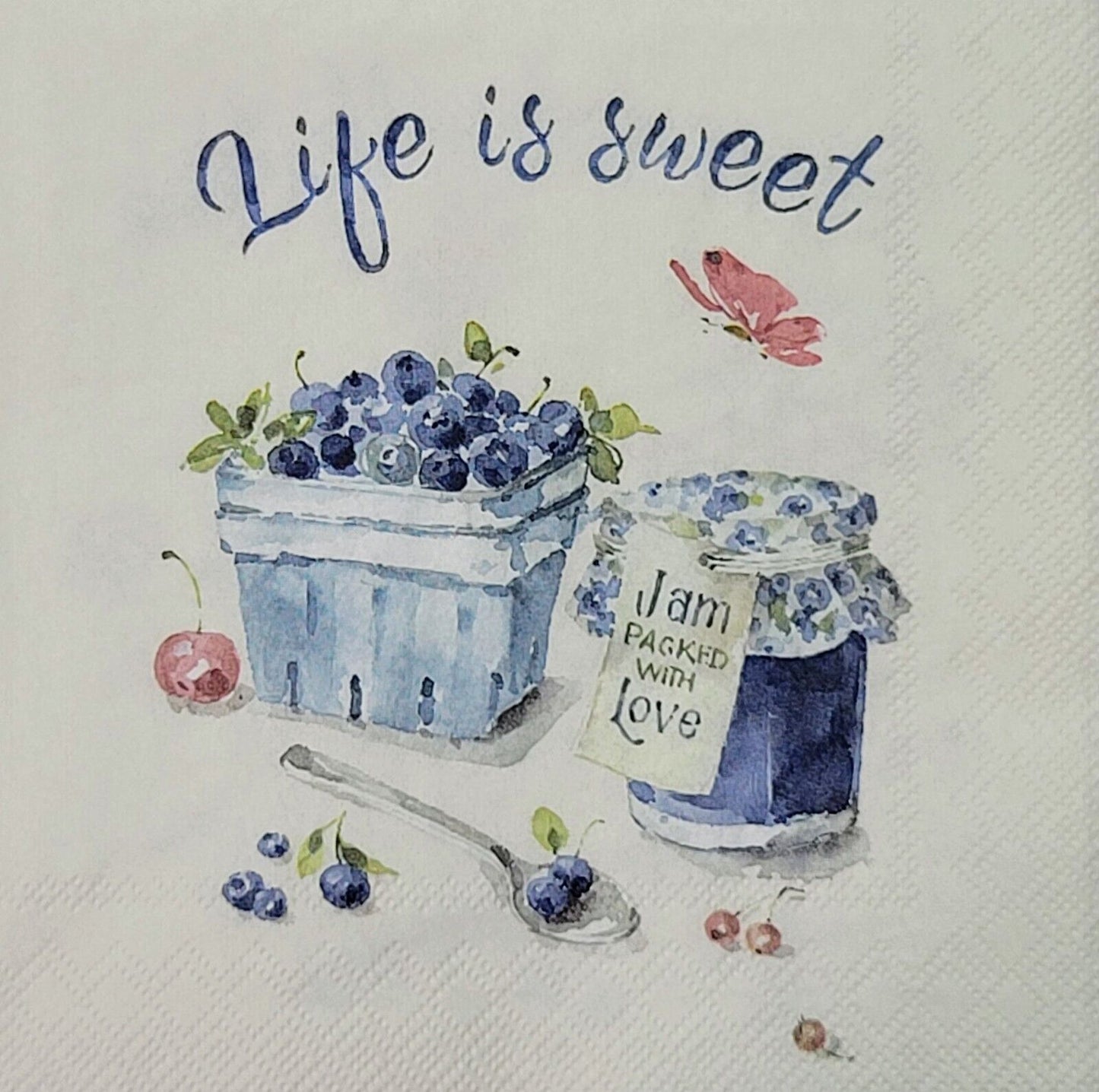 2 Individual Paper Cocktail Decoupage Napkins - 2073 Life is Sweet Blueberry Jam