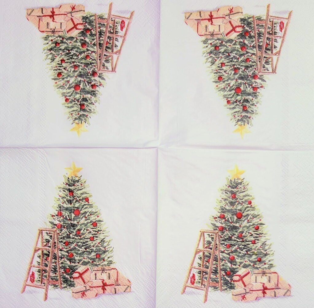 TWO Individual Paper Cocktail Decoupage Napkins - 2215 Deck the Christmas Tree