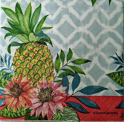 TWO Individual Paper Cocktail Decoupage Napkins - 1528 Tropical Pineapple