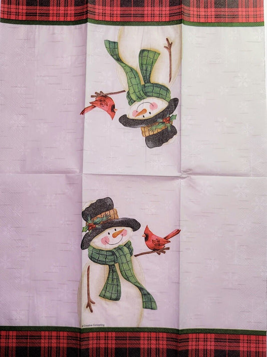 TWO Individual Paper Guest Decoupage Napkins - 2264 Loving Snowman and Cardinal