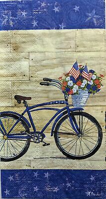 TWO Individual Paper Guest Decoupage Napkins -1480 Wooden USA Bicycle w/ Flowers