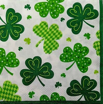 TWO Individual Paper Lunch Decoupage Napkins - 1804 Falling Shamrocks