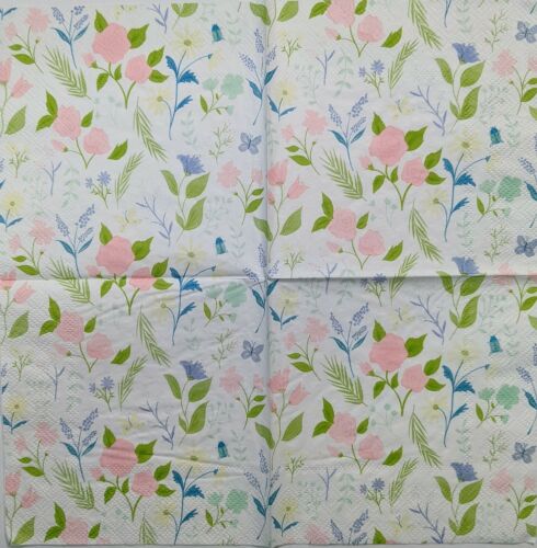 TWO Individual Paper Cocktail Decoupage Napkins- Pastel Flowers 1157