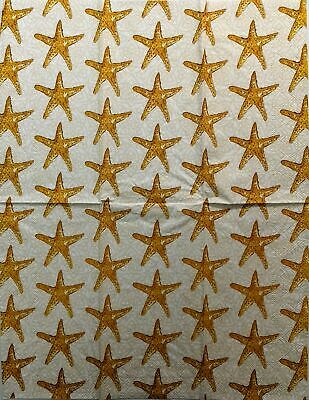 TWO Individual Paper Guest Decoupage Napkins - 1472 Gold Starfish