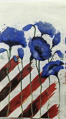 TWO Individual Paper Guest Decoupage Napkins - 1437 Patriotic Blue Flower Flag