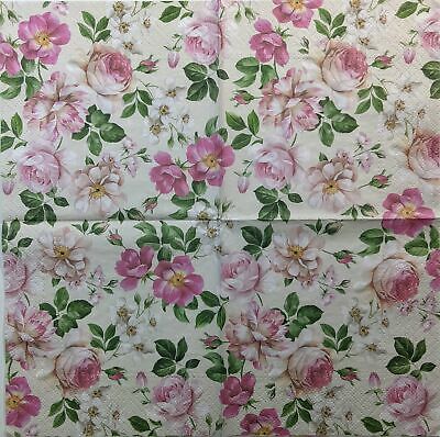 TWO Individual Paper Lunch Decoupage Napkins - 1373 Pretty in Pink Floral