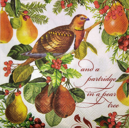 TWO Individual Paper Lunch Decoupage Napkins - 2279 Partridge in a Pear Tree