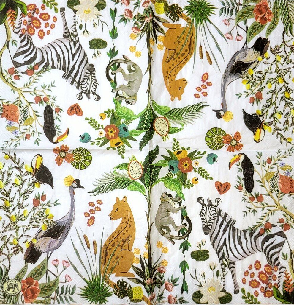 TWO Individual Paper Lunch Decoupage Napkins - 2345 Wild Lemon Jungle Animals