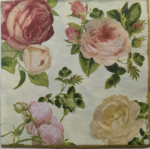 TWO Individual Paper Lunch Decoupage Napkins - Rosalia Champagne Floral 1191