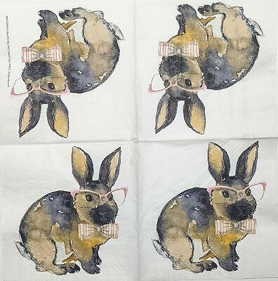 TWO Individual Paper Cocktail Decoupage Napkins-1935 Sophisticated Bunny Glasses