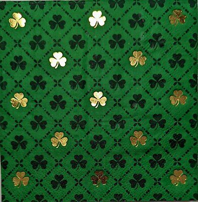 TWO Individual Paper Cocktail Decoupage Napkins - 1846 Small Foil Shamrocks