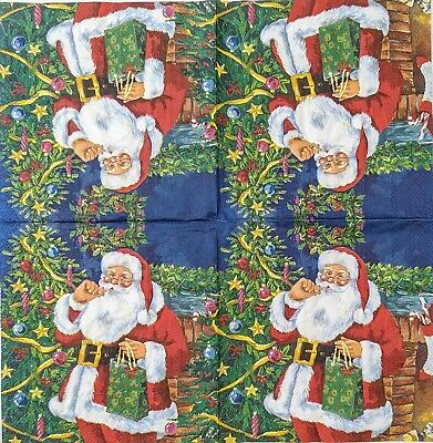 TWO Individual Paper Lunch Decoupage Napkins - 1716 Traditional Santa