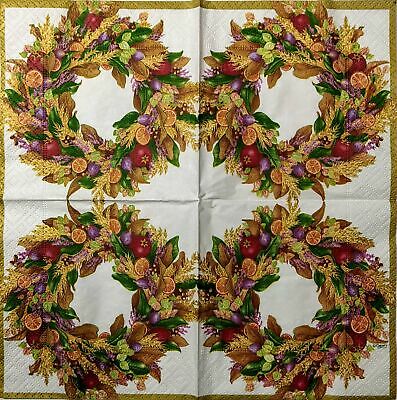 TWO Individual Paper Cocktail Decoupage Napkins - 1654 Colorful Autumn Wreath