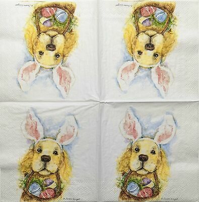 TWO Individual Paper Cocktail Decoupage Napkins - 1858 Bunny Ears Dog