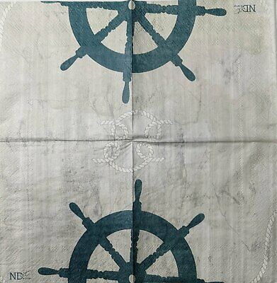 TWO Individual Paper Cocktail Decoupage Napkins - 1589 Captain's Ship Wheel