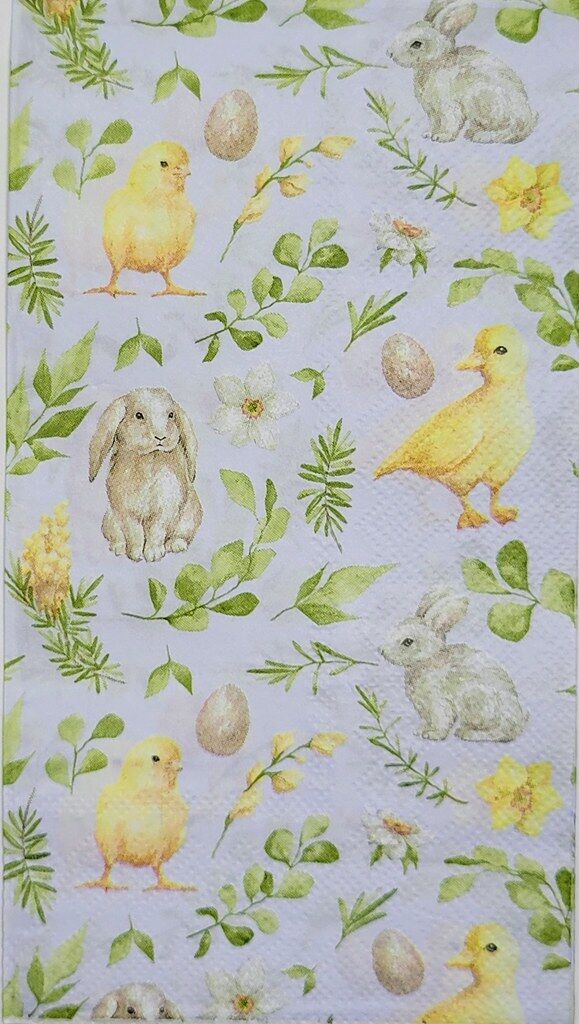 TWO Individual Paper Guest Decoupage Napkins - 2357 Easter Chicks and Bunnies