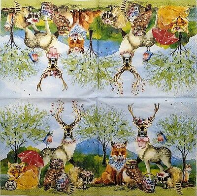 TWO Individual Paper Lunch Decoupage Napkins - 1843 Forest Animal Garden Party