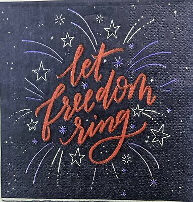 TWO Individual Paper Cocktail Decoupage Napkins - 1397 Blue Let Freedom Ring