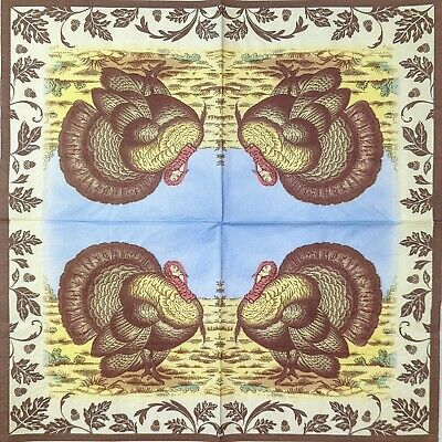 TWO Individual Paper Lunch Decoupage Napkins - 1712 Woodland Turkey Spode