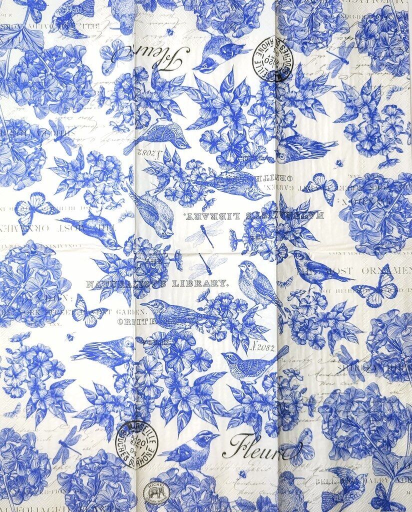 TWO Individual Paper Guest Decoupage Napkins - 2316 Scripted Blue Indigo Cotton