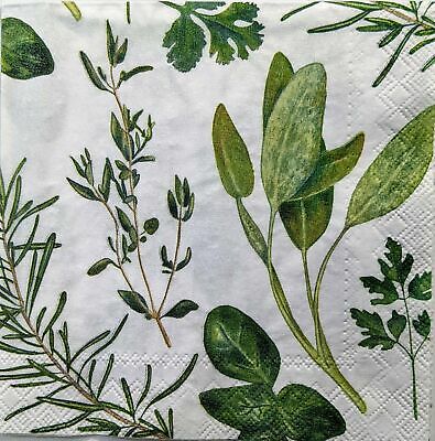 TWO Individual Paper Cocktail Decoupage Napkins - 1416 Green Herbs