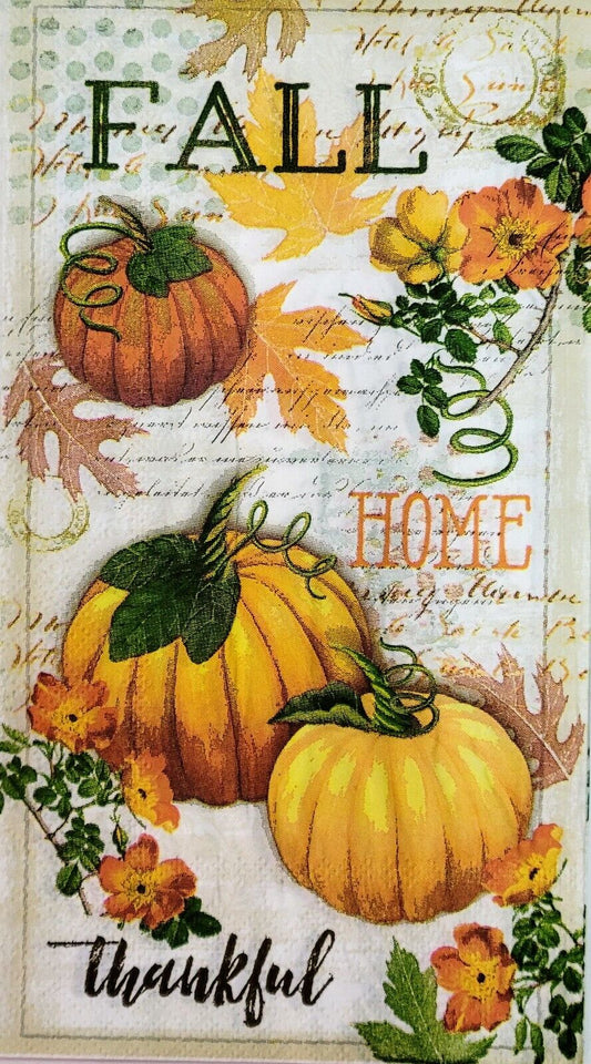 TWO Individual Paper Guest Decoupage Napkins - 2123 Thankful Fall Pumpkins